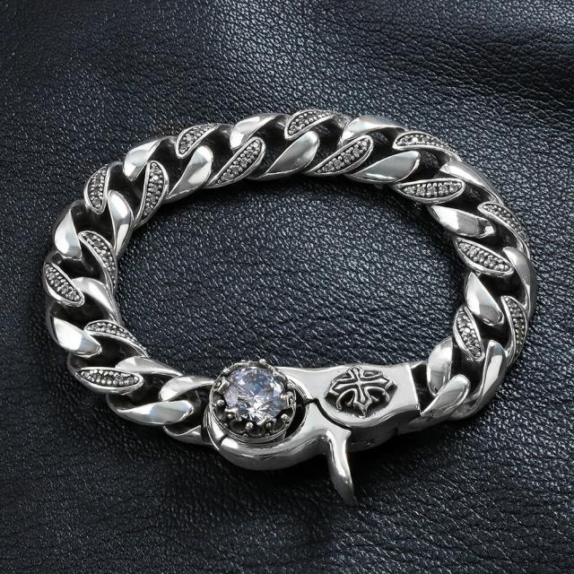 ブレスレット メンズ シルバー925 クラウン クロス ジルコニア 太め