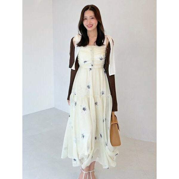 FLOWER COLLECTION】プリントショルダーリボンワンピース | スナイデル