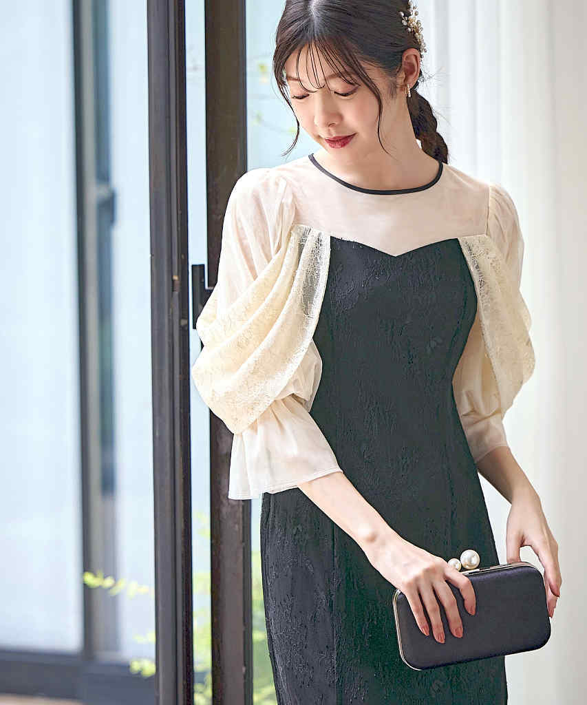 S～LL】レースオフショル・マーメイドフレアワンピースドレス | ルイ