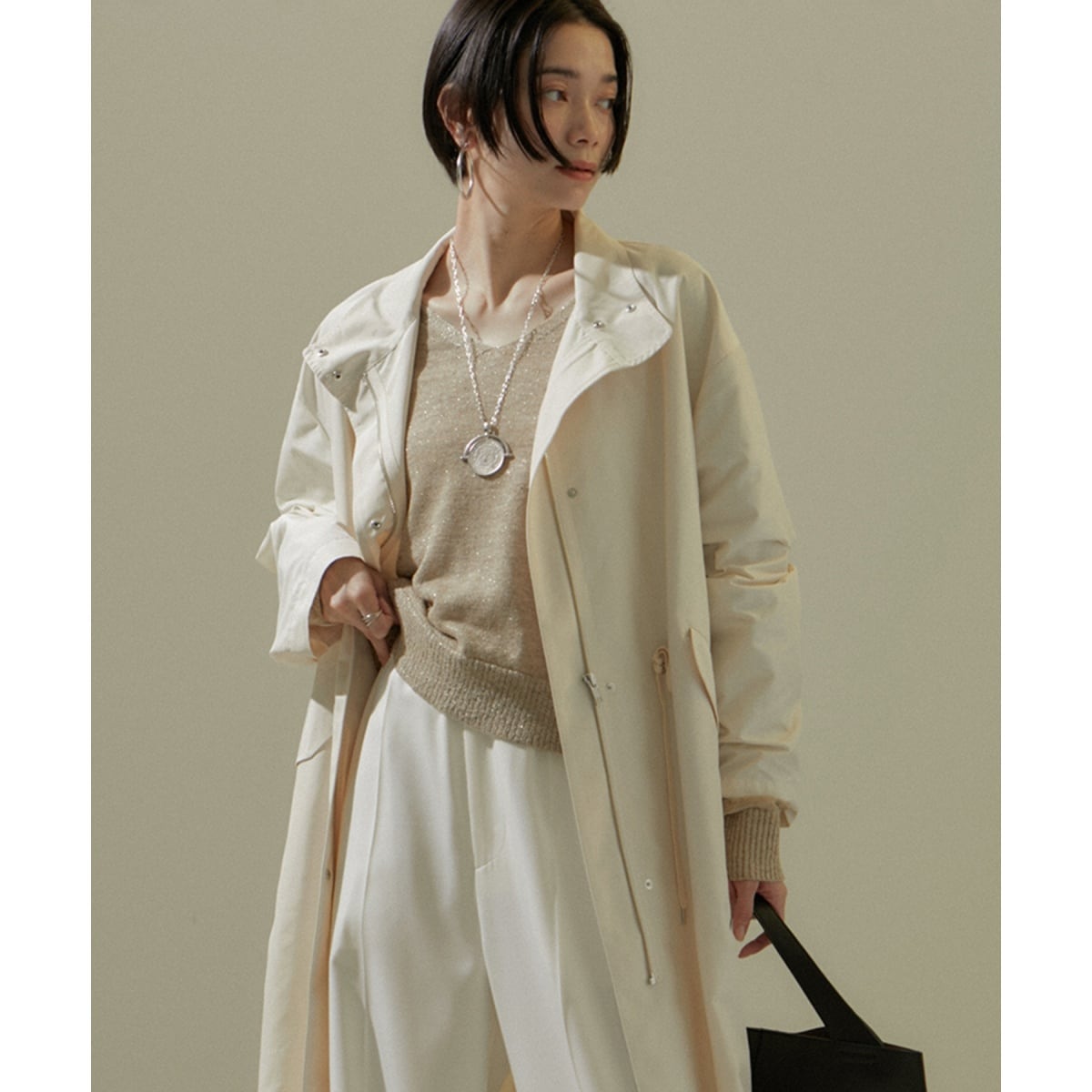 24SS]ミリタリースタンドカラーコート/モッズコート【撥水加工・洗える