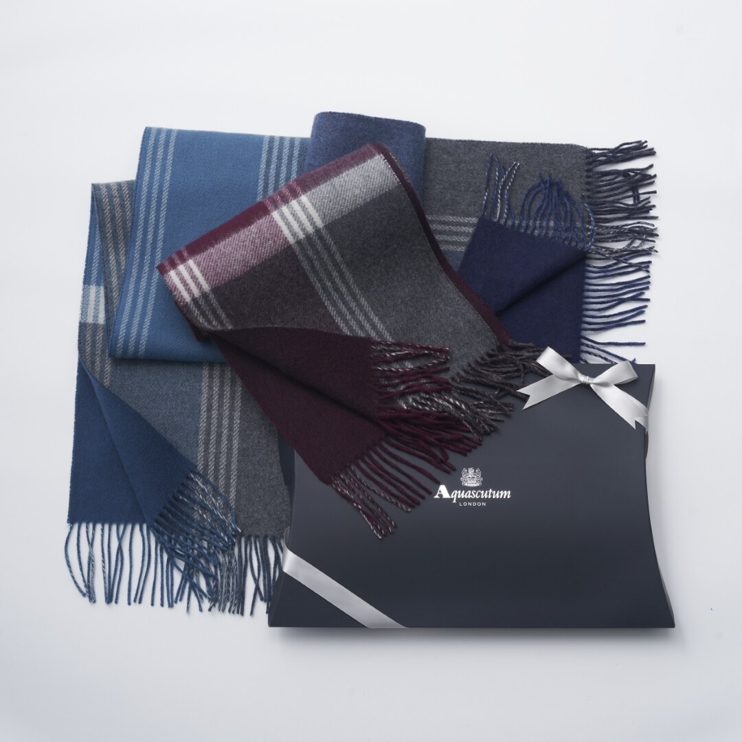 マフラー】アクアスキュータム｜カシミヤ パネルチェック/ソリッド