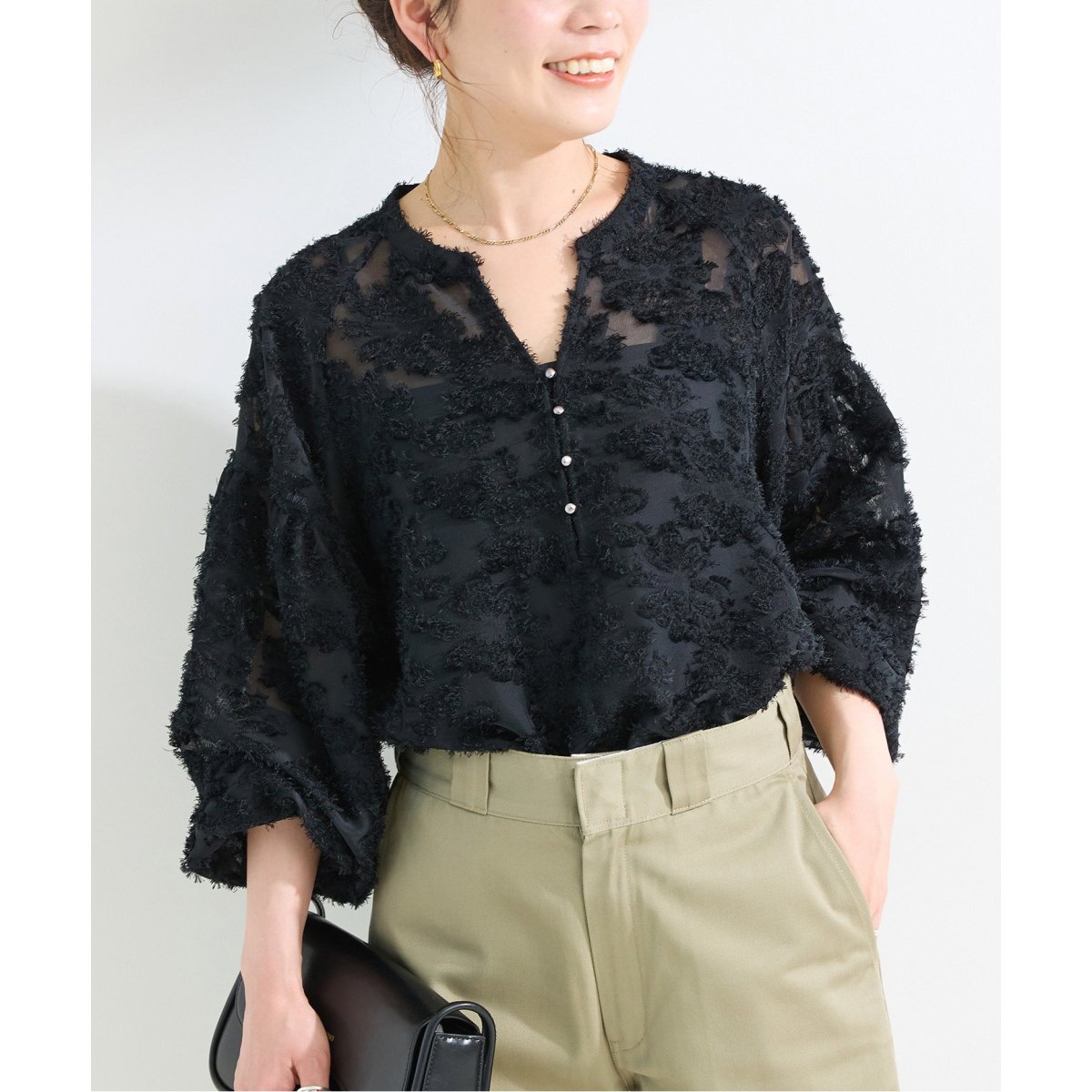 追加6》手洗い可 / パフスリーブジャガードブラウス | ベーセー