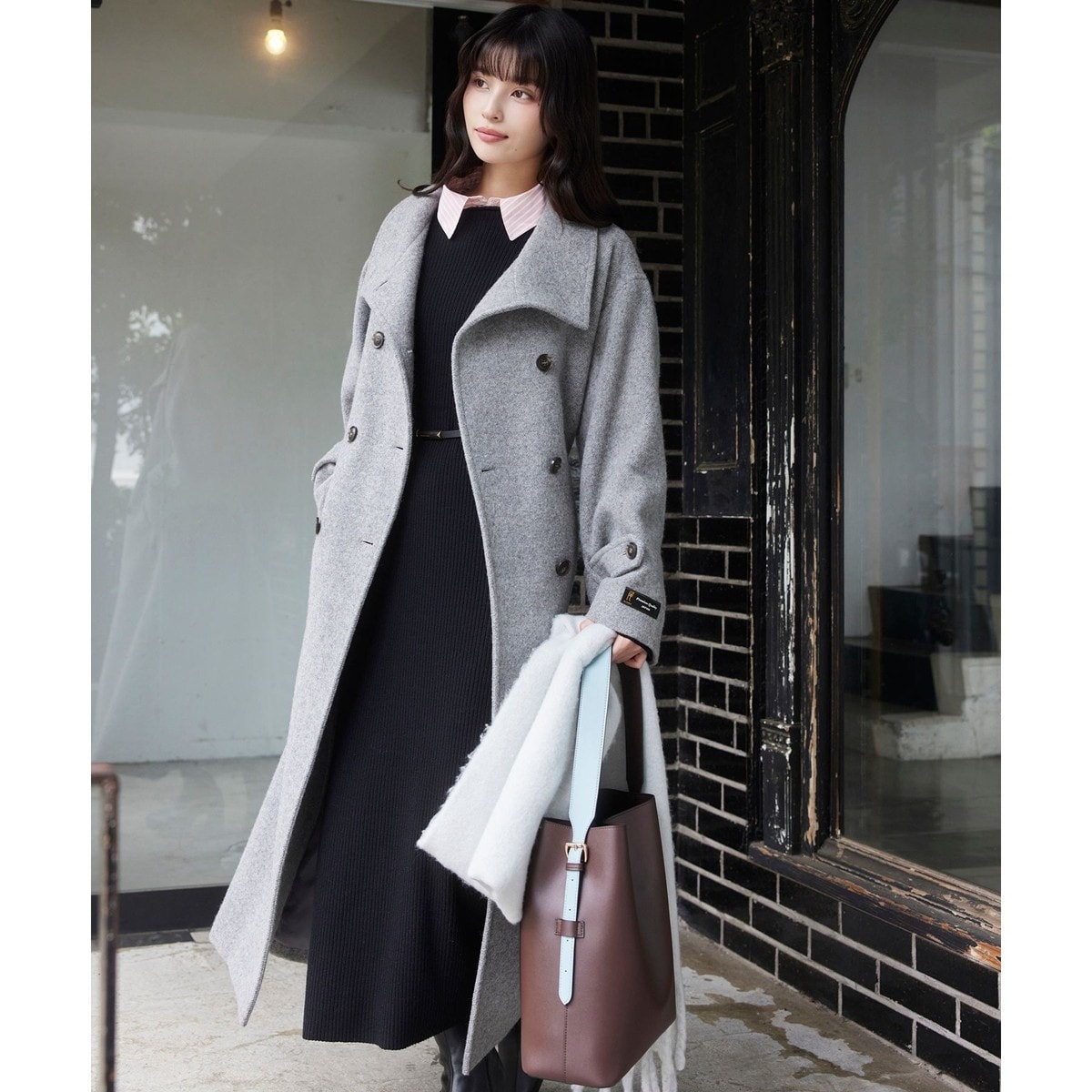 尾州シャギースタンドカラーロングコート/静電気防止・WEB限定PS・TM