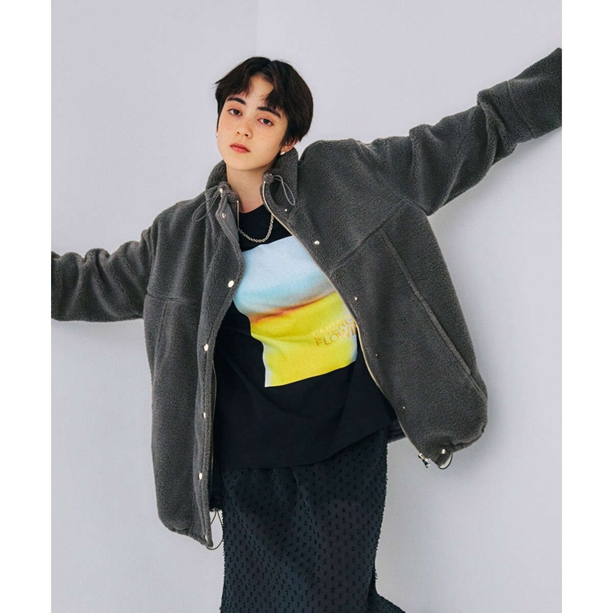 WEB限定】スタンドカラーミドルボアブルゾン | アダムエロペ(ADAM ET