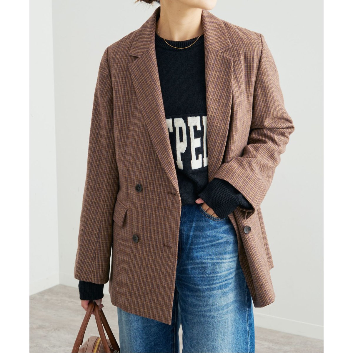 ブラウンチェックWブレストジャケット | スローブ イエナ(SLOBE IENA