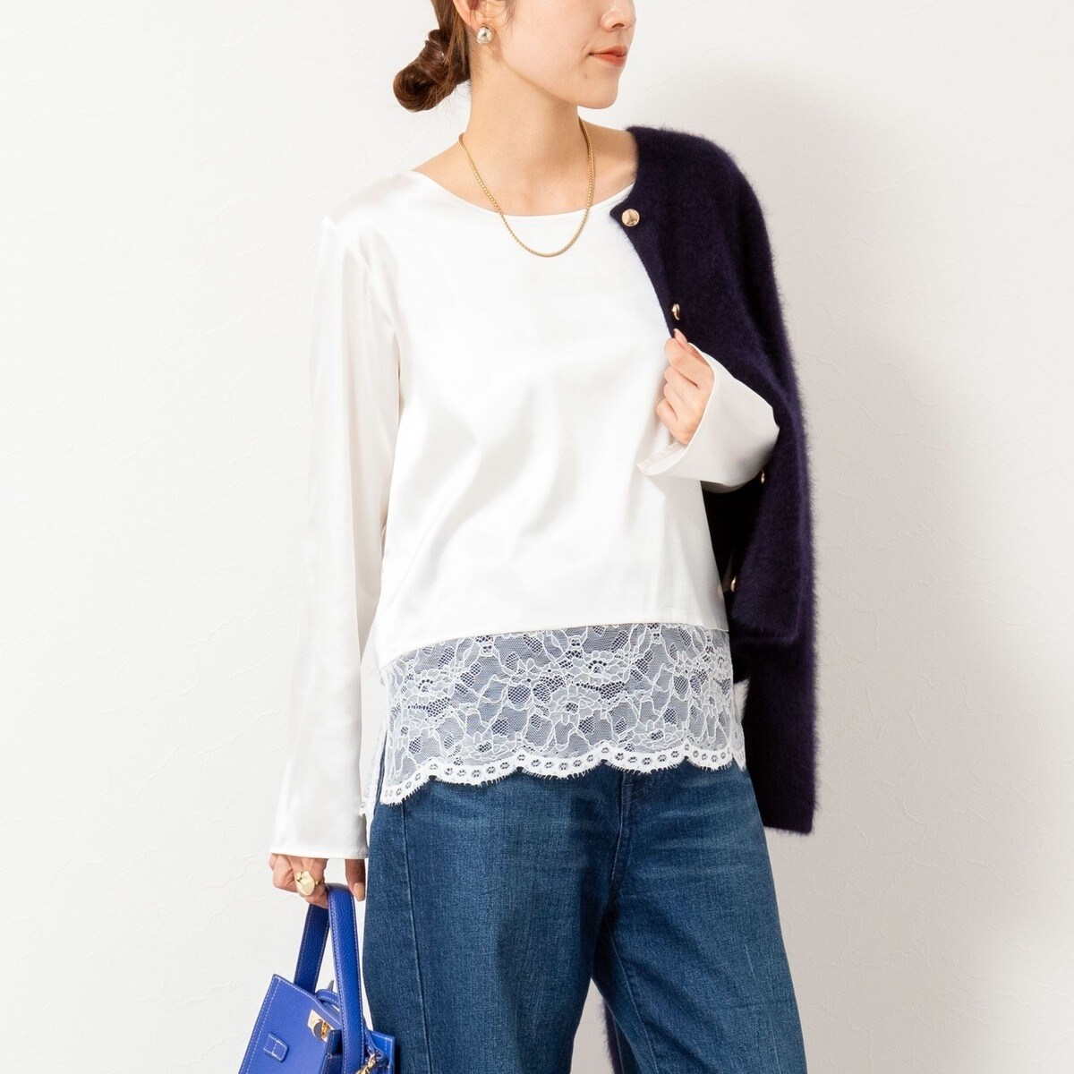 ウォッシャブル裾レース2WAYオトナサテンブラウス | ノーリーズ