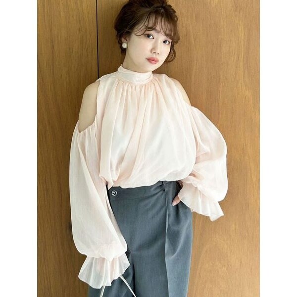 WEB限定カラー】ドレープボウタイシフォンブラウス | リリーブラウン