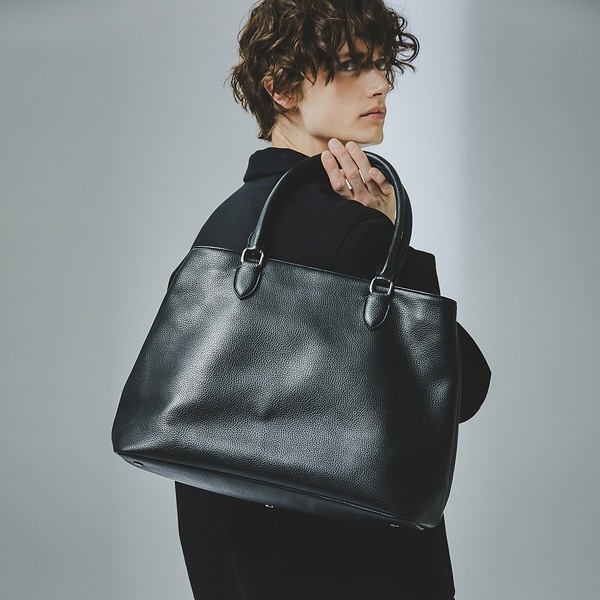 WEB別注】シボレザー 横型トートバッグ / クラッチバッグ付き / A4サイ