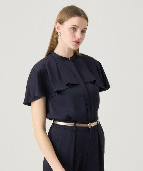 セール】 ストレッチサテンケープブラウス （シャツ・ブラウス
