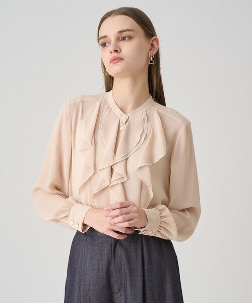 セール】 ジョーゼットバイカラーラッフル ブラウス （シャツ