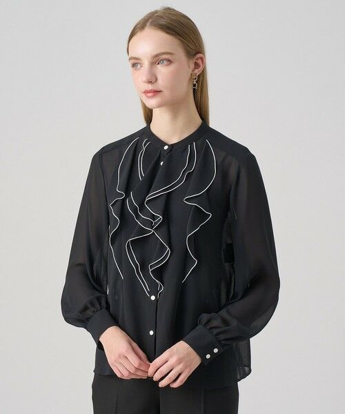 セール】 ジョーゼットバイカラーラッフル ブラウス （シャツ