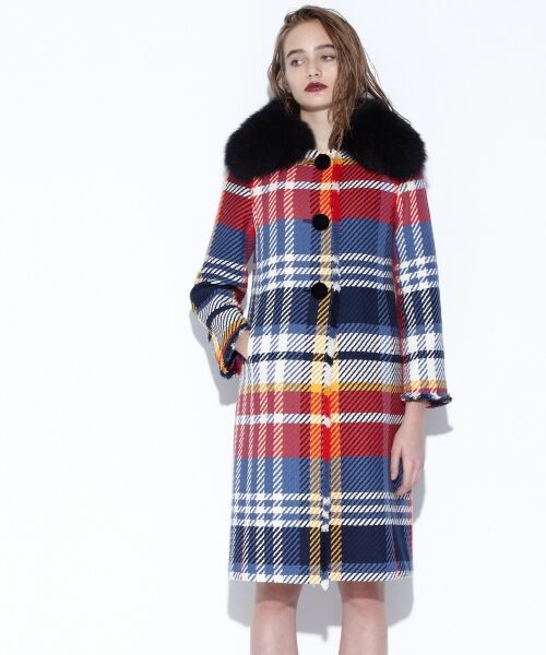 セール】 チェックファーコート （ステンカラーコート）｜GRACE