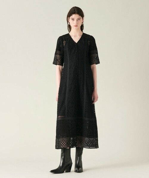 セール】 コンビレースVネックワンピース （ロング・マキシ丈