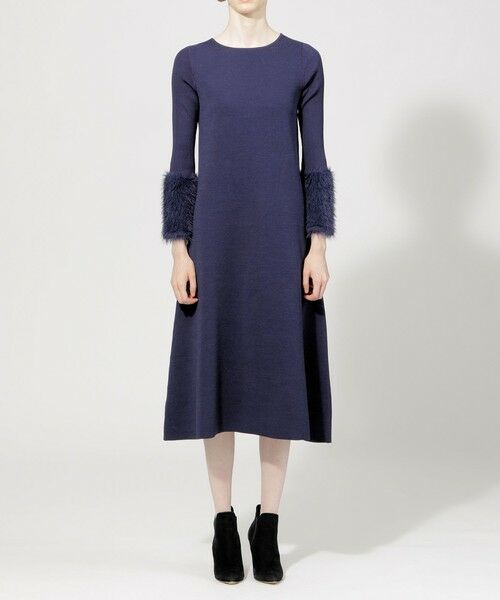 セール】 フェザーコンビ ニットドレス （ロング・マキシ丈ワンピース