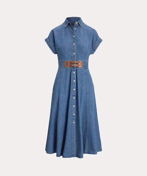 セール】 バックルトリム デニム シャツドレス （ロング・マキシ丈
