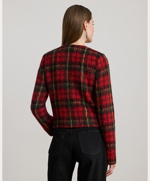セール】 チェック モヘア クロップド ジャケット （ノーカラー