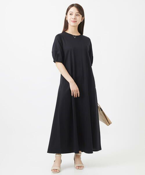 小さいサイズ】ランタンスリーブAラインワンピース/洗える （ロング