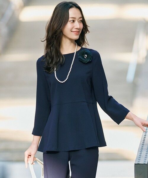 洗える】トリアセダブルジョーゼット ペプラム ブラウス （シャツ