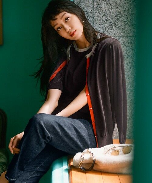 セール】 【洗える】サステナブルウール バイカラー カーディガン