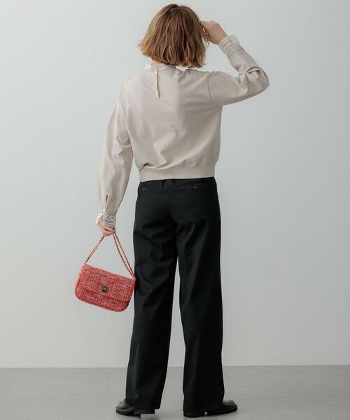 セール】 【洗える】ヴィスコースストレッチ レースコンビ ニット