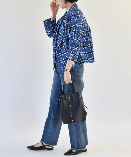 セール】 quaranciel: ブルー ツイード チェック テーラード