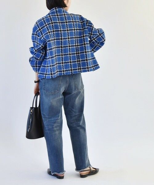 セール】 quaranciel: ブルー ツイード チェック テーラード