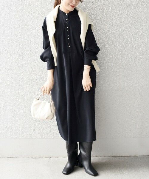 パールモチーフボタンワンピース◇ （ロング・マキシ丈ワンピース