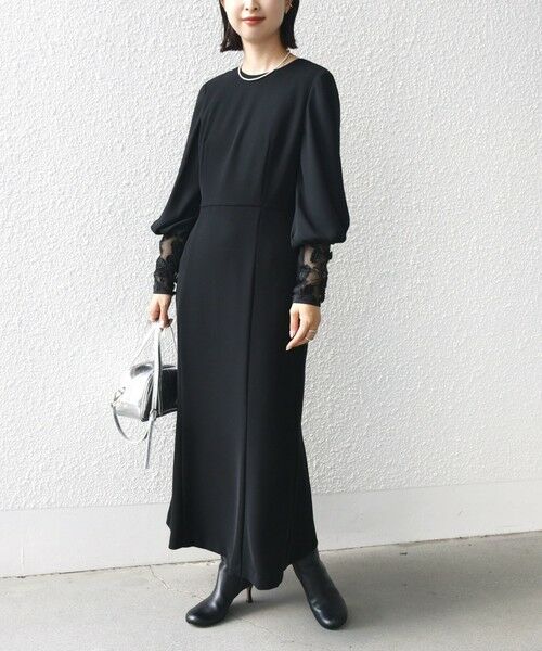 SHIPS別注】kaene:ブラック フォーマル レース スリーブ ワンピース