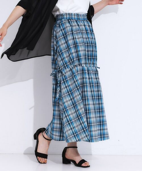 S-LL】シルエットが変えられる チェック柄リボンフレアスカート