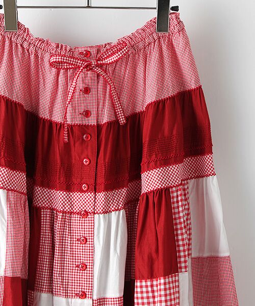 セール】 ギンガムパッチワークスカート （ロング・マキシ丈スカート