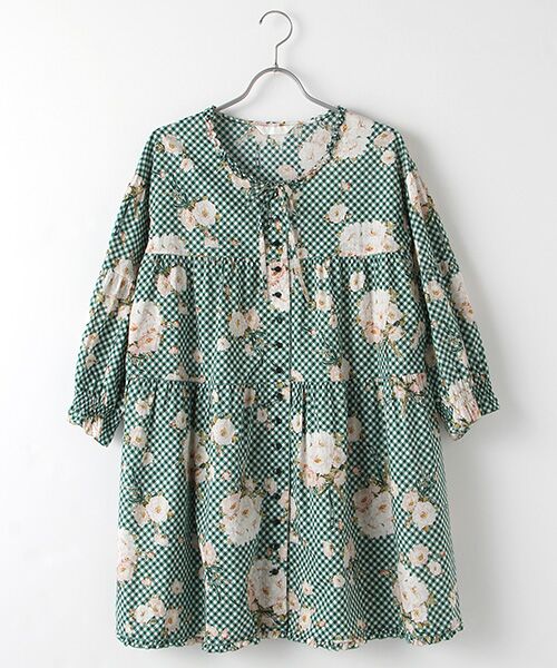 セール】 野ばらギンガムプリントチュニック （シャツ・ブラウス