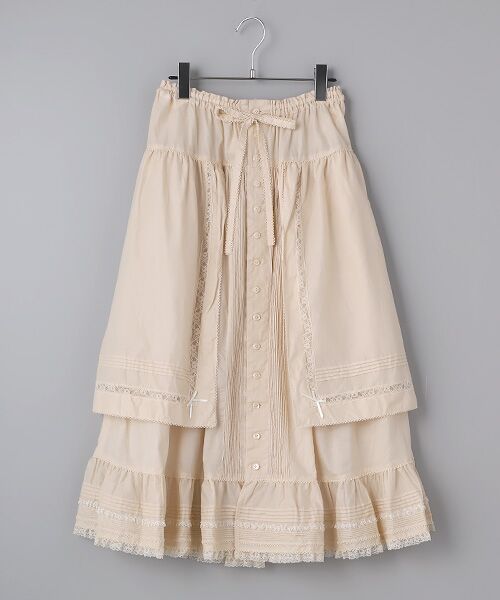 セール】 ロゴ刺繍入りエプロン風ローンスカート （ロング・マキシ丈
