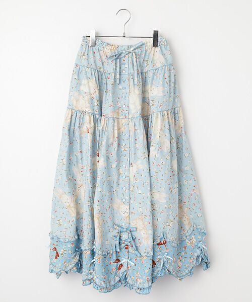 バラ園うさぎプリントスカート （ロング・マキシ丈スカート）｜PINK