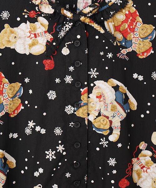 セール】 三つ子のくまの冬支度プリントワンピース （ロング・マキシ丈