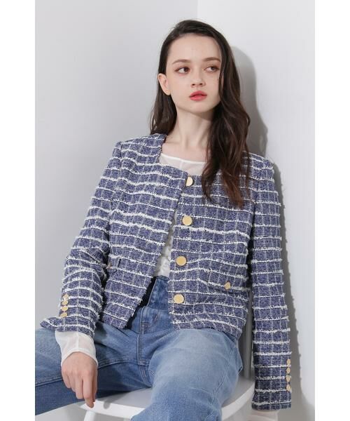 セール】 ◇スクエアーネックツイードジャケット （テーラード