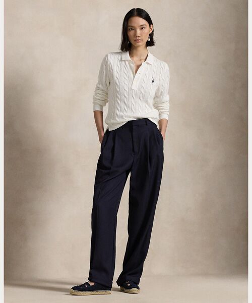 ケーブルニット コットン ロングスリーブ ポロシャツ （ポロシャツ