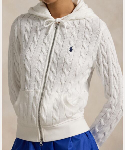ケーブルニット コットン フルジップ フーディ （ニット・セーター