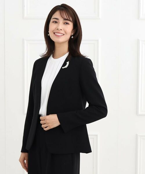 セール】 【フォーマル/洗える/セットアップ可】ノーカラージャケット