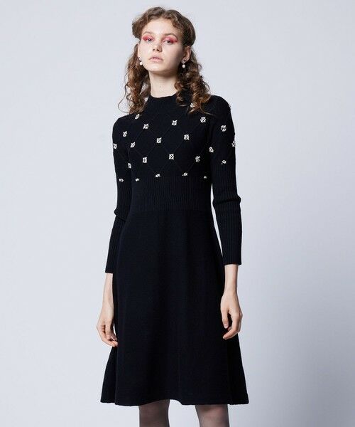 セール】 【洗える】PEARL BOUQUET KNITDRESS ニットドレス （ミニ丈