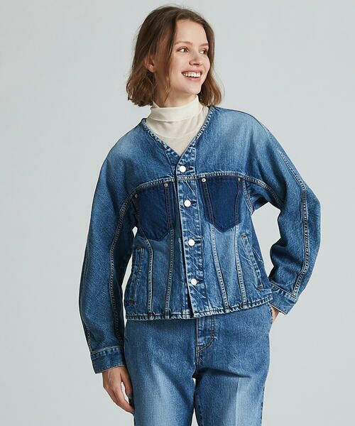 セール】 コットンデニム ノーカラージャケット （Gジャン・デニム
