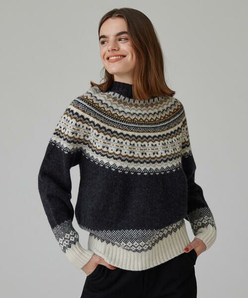 セール】 ウールジャカード クルーネックプルオーバー （ニット