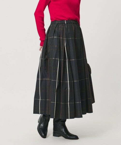 セール】 チェック タフタ プリーツスカート （ロング・マキシ丈