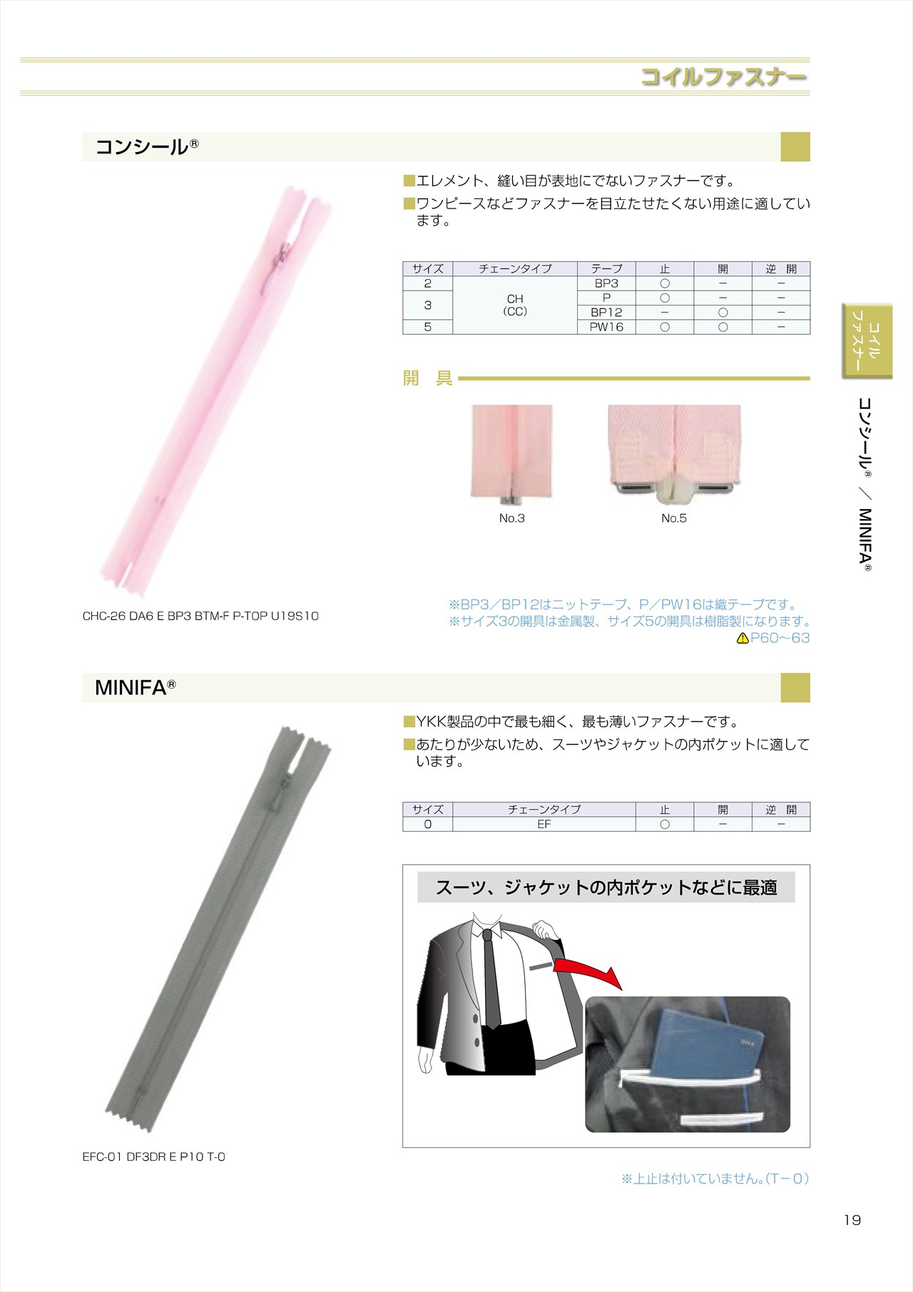 コンシールファスナー 3号 止 ＜スライダー選択可＞[コンシール] YKK