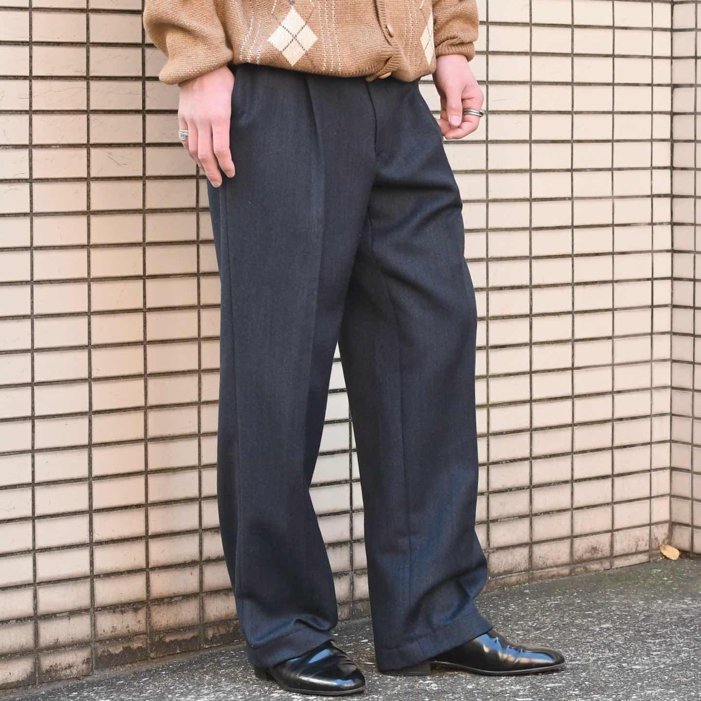 古着 90s CARVEN ワイドスラックス ブラック カシミヤ ウール パンツ