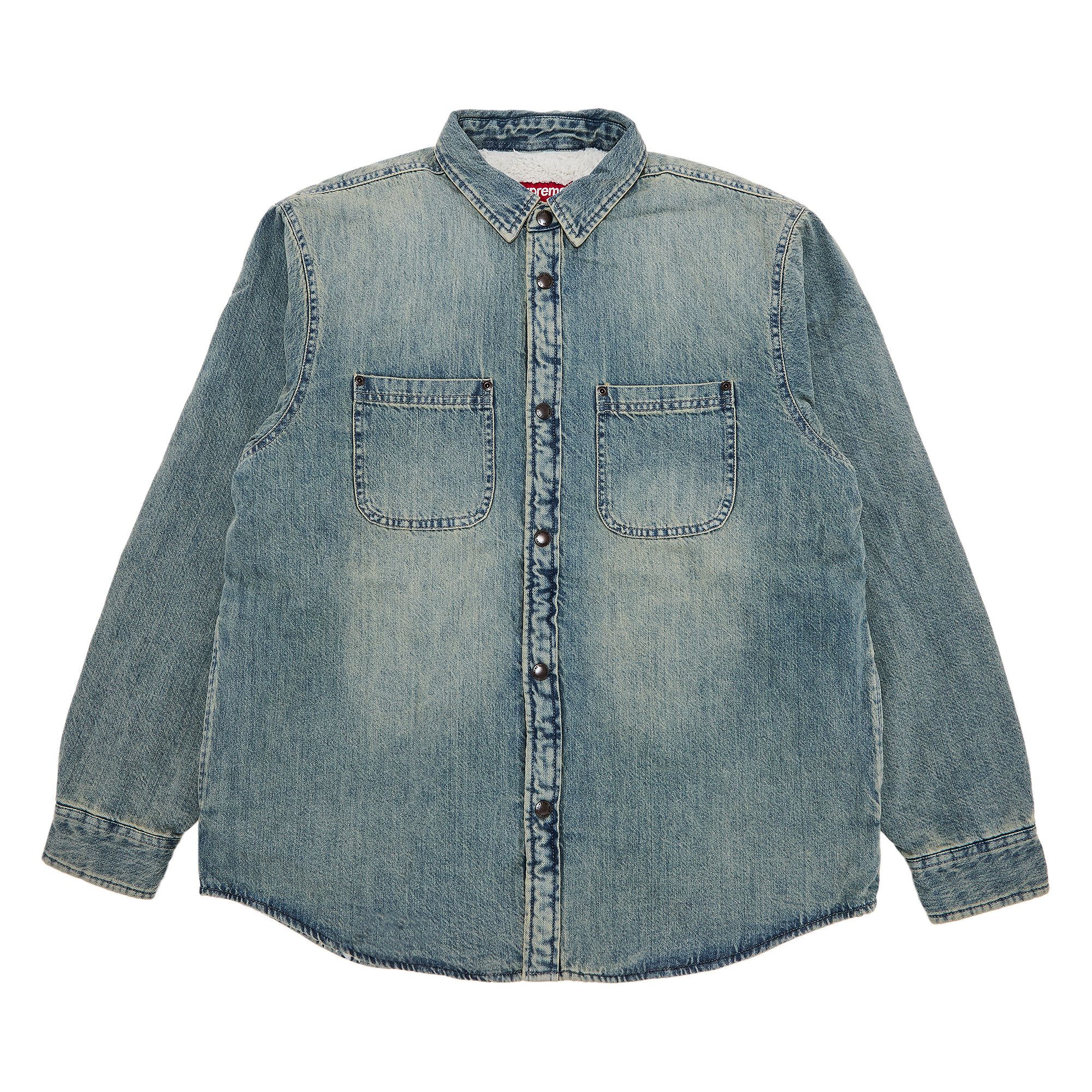 Buy Supreme Faux Shearling Lined Work Shirt 'Washed Indigo Denim