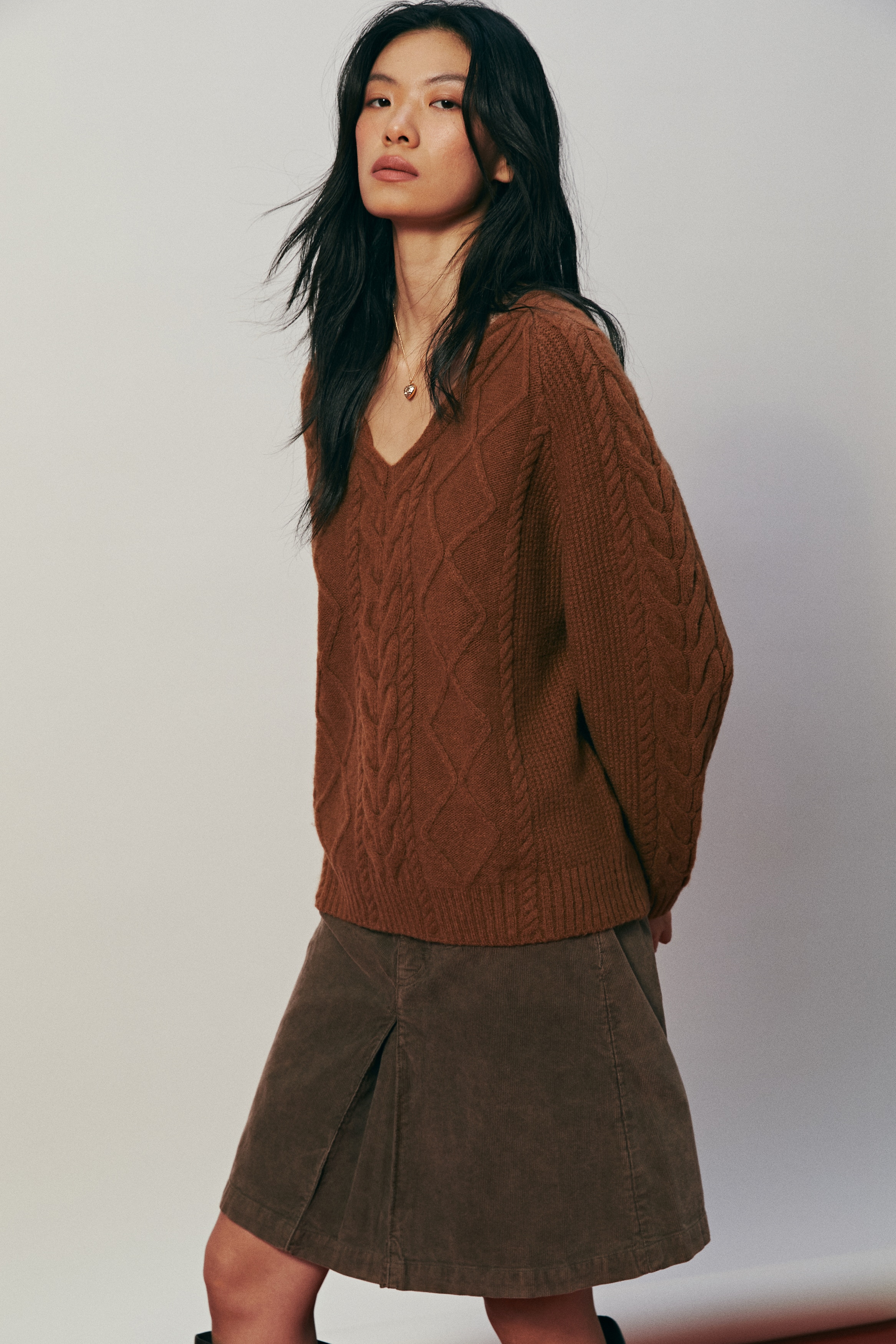 ケーブルニットセーター - ブラウン - レディース | H&M JP