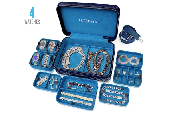 Icebox - Icebox Leather World Traveler Jewelry Case - 4 Watches