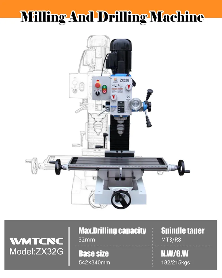 ZX32G manual milling and drilling machine with MT3 spindle taper
