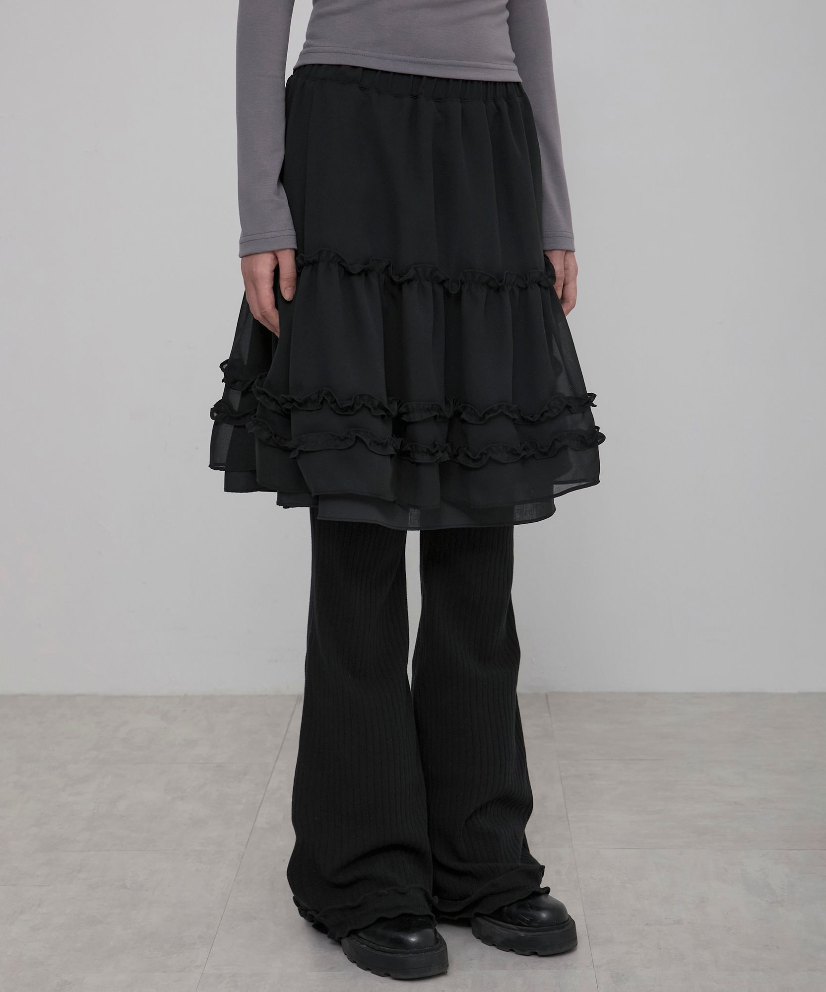 MUSINSA | FLAREUP 3-Layered Ruffle Skirt Pants (FL-260_Black)