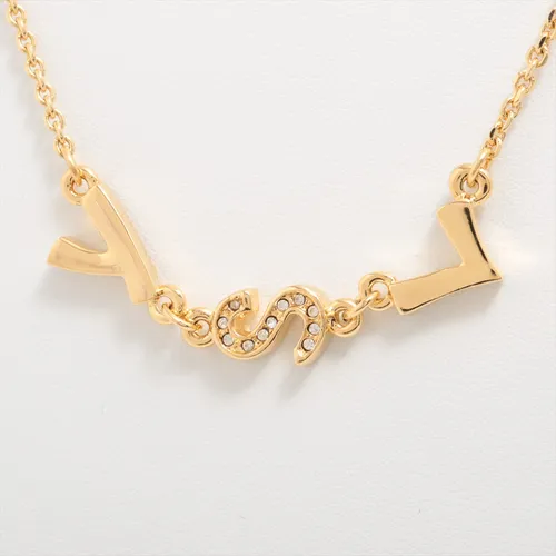 イヴサンローラン YSLロゴ GP×ラインストーン ネックレス ゴールド